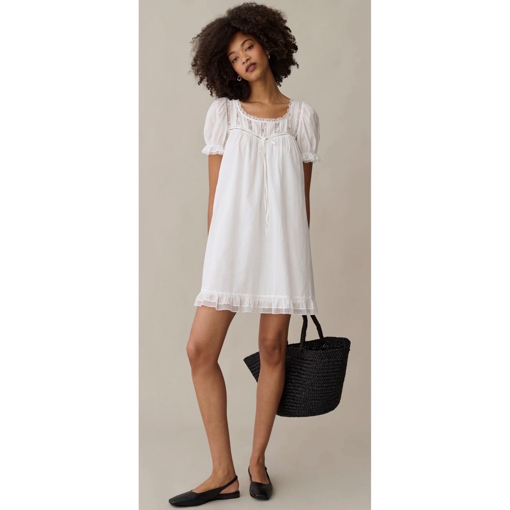 Few Moda Sorella Atelier White Cotton Lace Babydoll Mini Dress XL Cottage